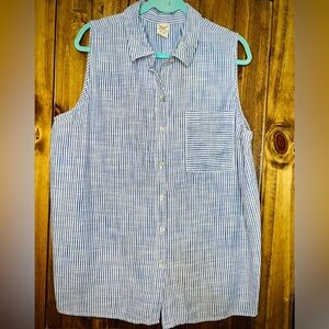 Blue and White Striped Sleeveless Women’s Shirt